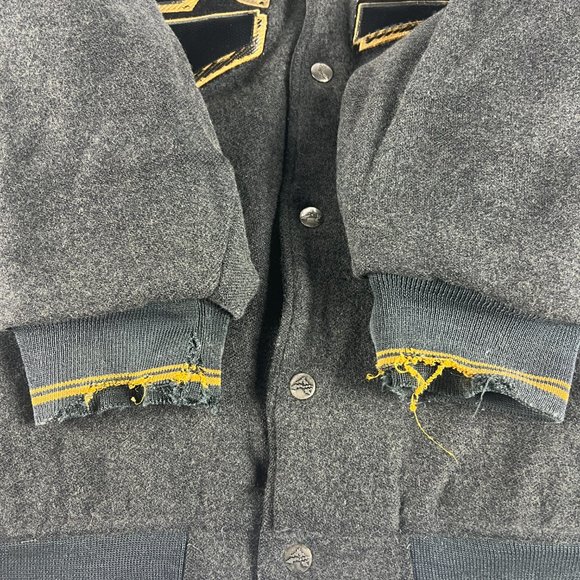 VTG Avirex Wool Jacket Extra Extra Large Grey Distressed Snap Button Bomber - Picture 4 of 16